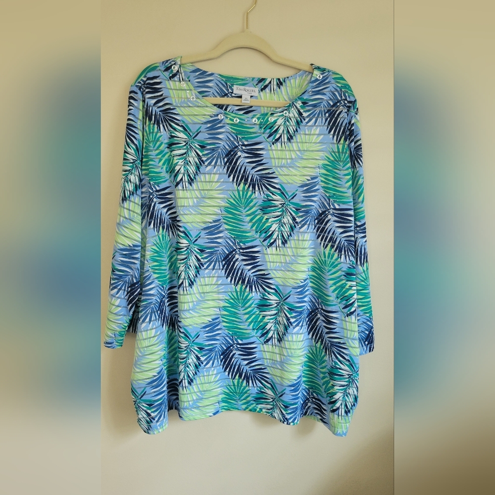 Kim Rogers Blue and Green Relaxed Fit Blouse